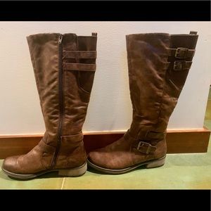 Baretraps "Seville" Brown Zip Buckled Belted Riding Boots Women's Size 9M